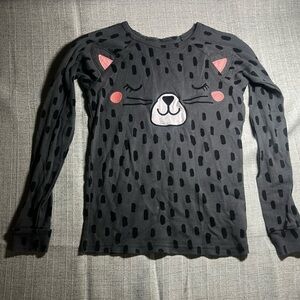 Gray Cat Face Kids Long Sleeve Shirt